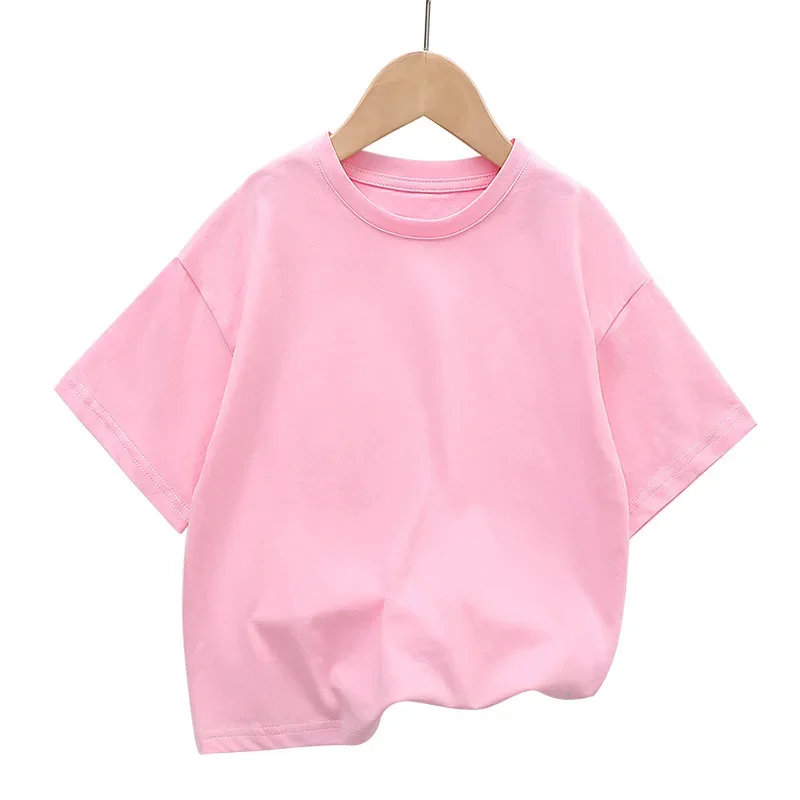 Summer Children's Short Sleeved T-shirt New Fashion Kids Shoulder Down T-shirt Top Cotton Trendy Student  Tee 2-12 Years Old 4
