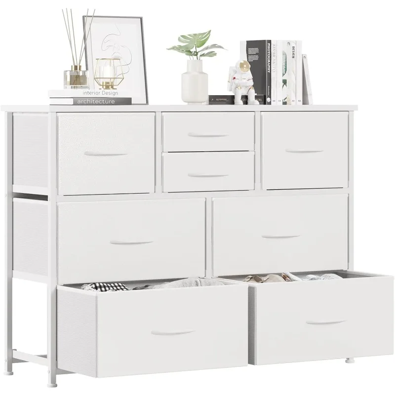 

8-Drawers Dresser, Fabric Dressers Drawers for Bedroom, Hallway, Nursery, Closets, Steel Frame, Wood Top