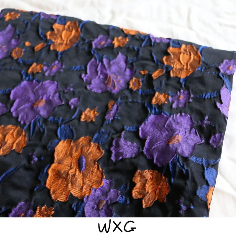 

Fabric Width 50x150cm Oil Painting Purple Orange Brush Three-Dimensional DIY Flower Skirt Chemical Fiber Garment Korean Style
