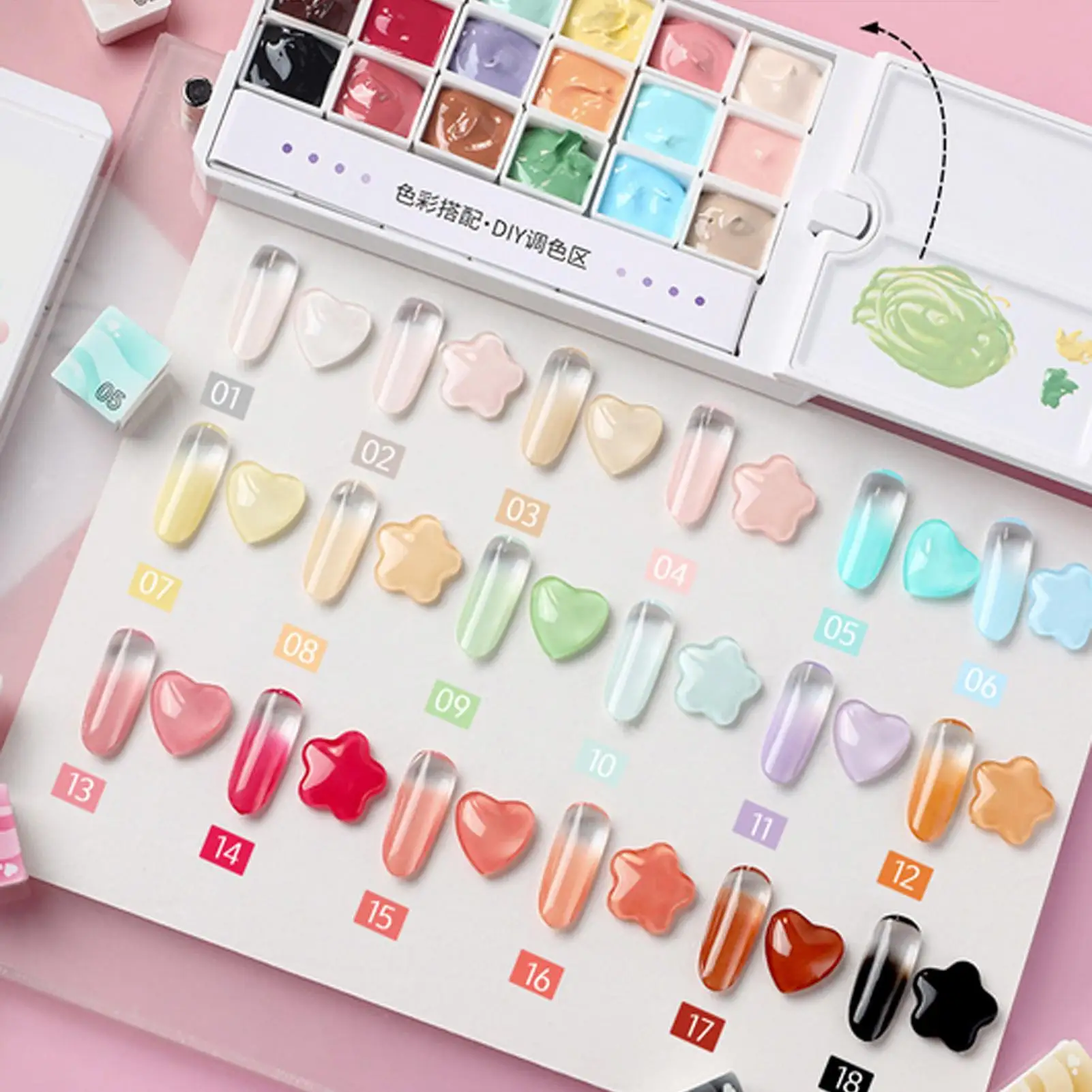 Nuovo Gel per Unghie Effetto Patting 18 Colori Solido e Sfumato, Palette di Gel per Manicure per Donne, Ragazze, Professioniste, Uso Domestico e Salone - immagine 4