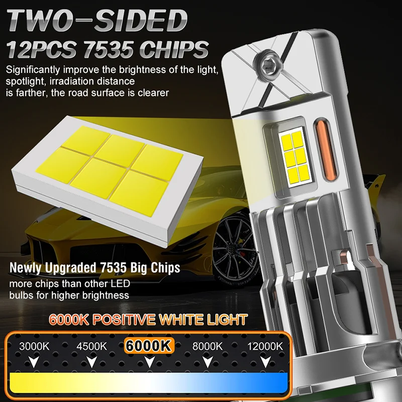 터보 H7 H4 H1 LED 헤드라이트 6000W 파워 1:1 미니 자동차 전구 자동차 램프 캔버스 12개 CSP 6000K 화이트 12V 24V 플러그 앤 플레이