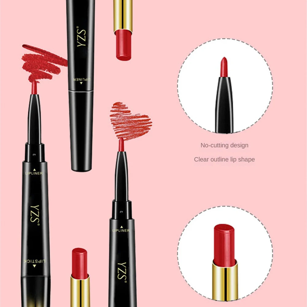 Lipgloss Double Head Lipstick Cosmetics Lip Liner Pencil Non-stick Cup Lipstick Lipliner Pen 8 Color Lips Makeup Red Lip Tint 5