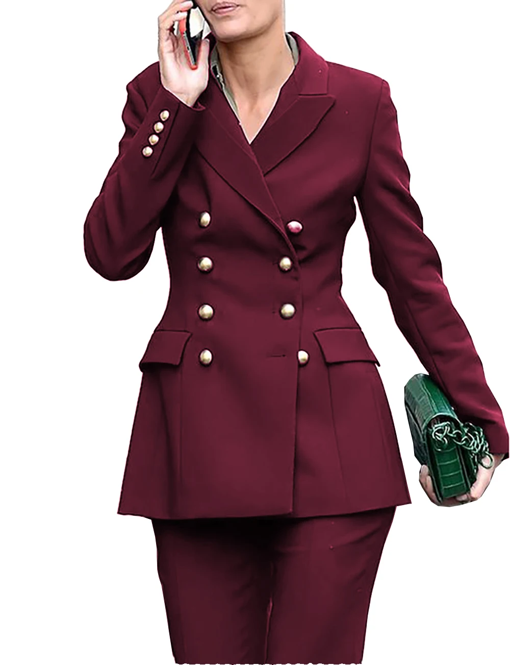 

Lansboter Burgundy Women Suits Pure Color 2 Pcs Set Notch Lapel Party Office Work Fashion Business Lady Suits Blazer With Pants
