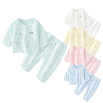 Vestiti con cinturino per bambini Set diviso a maniche lunghe per bambini multicolore 0-6 mesi Abbigliamento neonato in puro cotone disossato