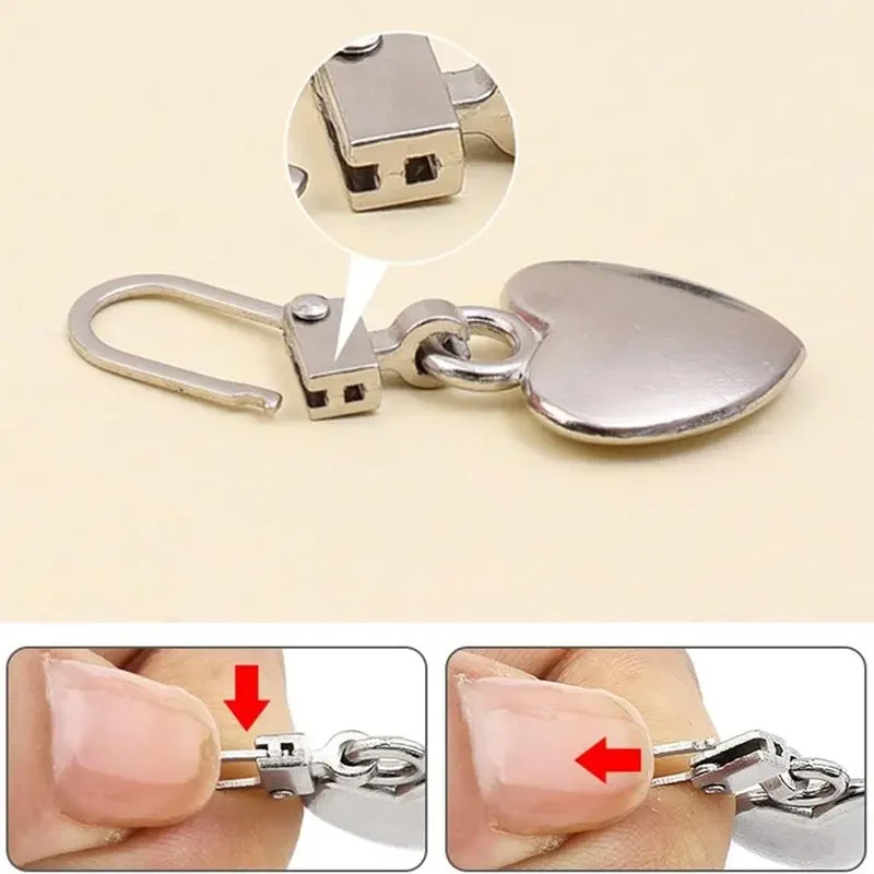 Zipper Pullers 5Pcs Detachable Metal Heart Shaped Universal For Clothing Jackets Backpack Shoes