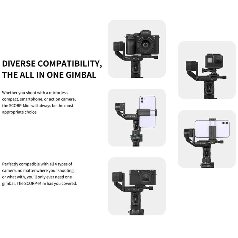 Handheld Gimbal Stabilizer Handheld Gimbal Gimbal Stabilizer FeiyuTech SCORP Mini-1 three Axis Handheld All-in-One Gimbal Stabilizer for GoPro Smartphone Mirrorless Camera