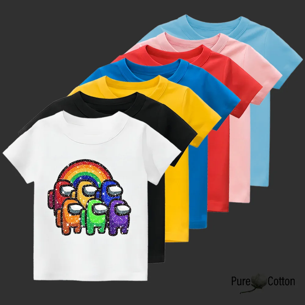 Bright rainbow stick figure print children's top T-shirt beautiful using pure cotton fabric soft and comfortable to highlight se 3