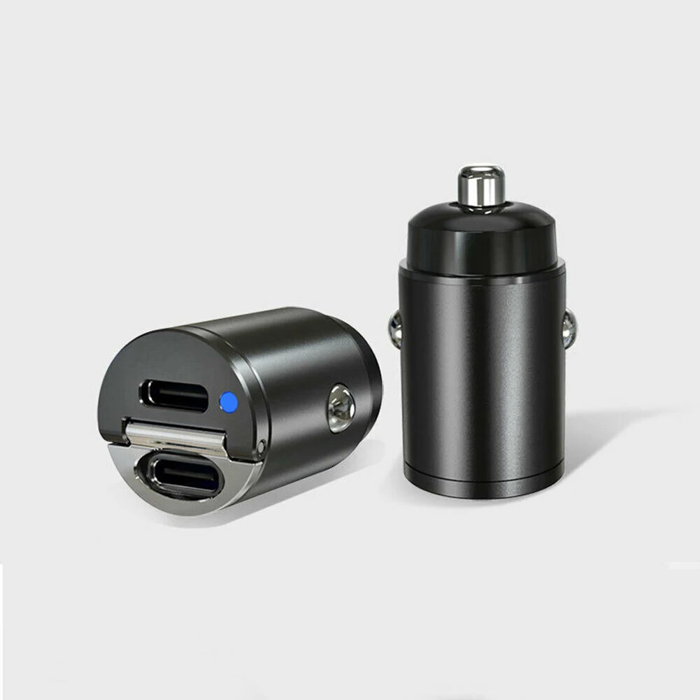 

Mini Dual USB Type-C PD QC 3.0 Super Fast Charging Adapter Cigarette Lighter Adapter Hidden Phone Charger 30W For IPhone Huawei