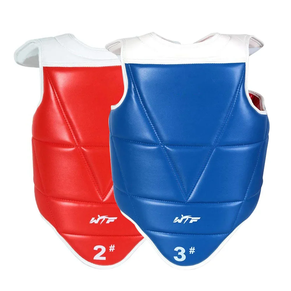 

Unisex WTF Approved Taekwondo Chest Protector Solid Reversible Body Guard MMA Adults Children PU Leather Karate Equipment