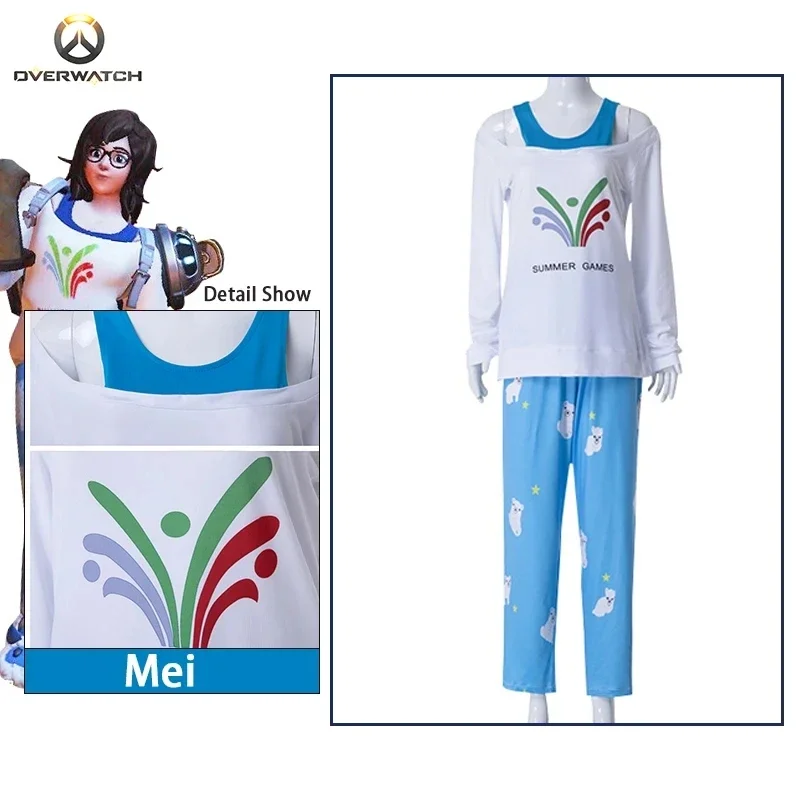 

Костюм для косплея игры Overwatch Kawaii Mei Cos, одежда, милый пижамный комплект с длинными рукавами и изображением белого медведя