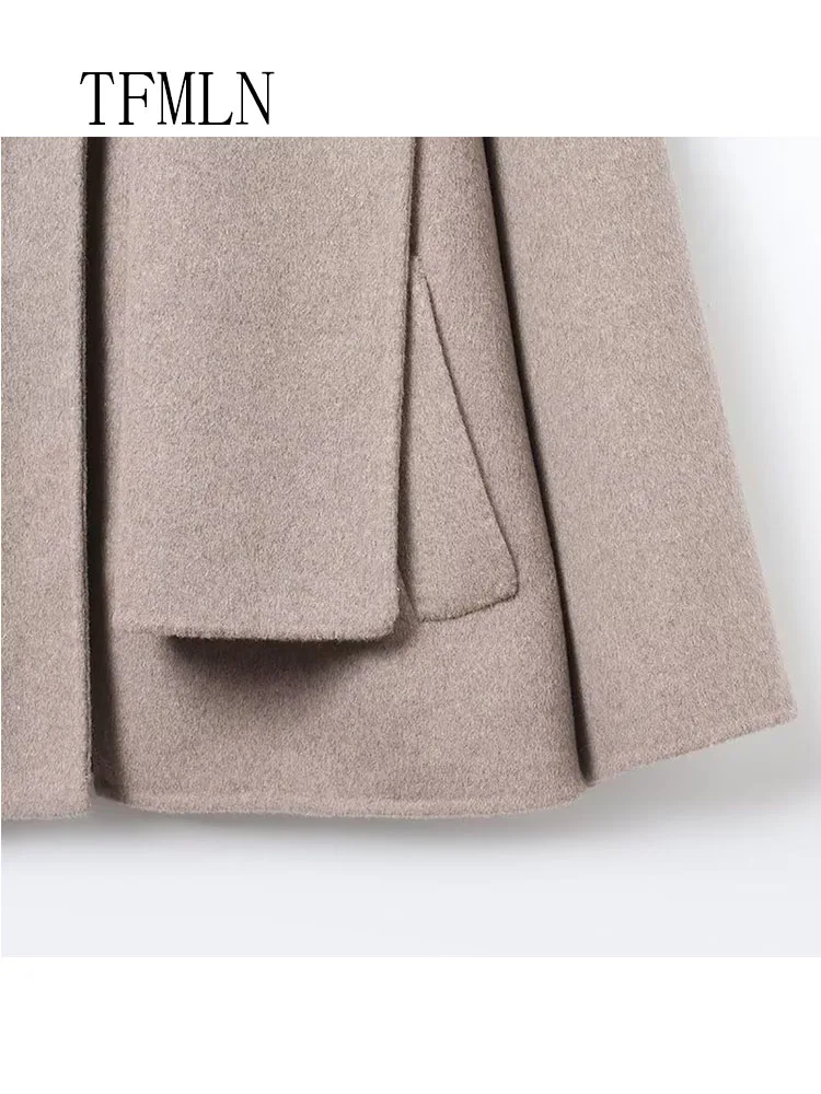 Retro Women Casual Scarf Collar Coat Fashion Single Breasted Pockets Loose Outerwear Commuting Street Jacket 2025 Autumn Winter