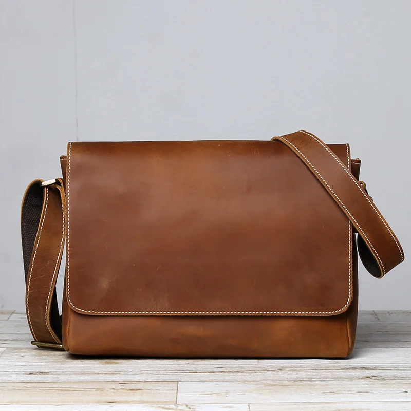 

Retro Mad Horse Cowhide Men's Foreskin Layer Cowhide Single Shoulder Crossbody Bag Leather Horizontal Handmade Messenger Bag