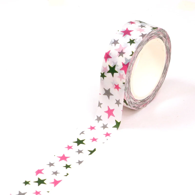 1X 10M Deco Cute Red and Pink Shining Stars Washi Tape for Planner Scrapbooking Masking Tape  Stationery Journal Suppliers