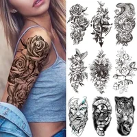 Tattoo Stickers for Women Kids Men Flower Snake Lion Wolf Bone Flower Temporary Tattoo Skeleton King Animal Fake Tattoo