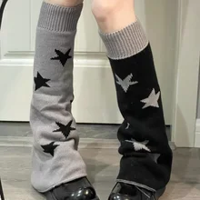 Kawaii Knit Leg Warmers for Women Casual Star Print Two Side Wear Goth Knee High Socks Boot Cuffs Winter Warm Socks 
