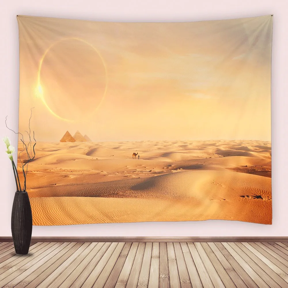 

Egypt Travel Tapestry Pyramids History Desert Camel Eclipse Wall Hanging Art Decor Tapestries for Living Room Dorm Bedroom Home