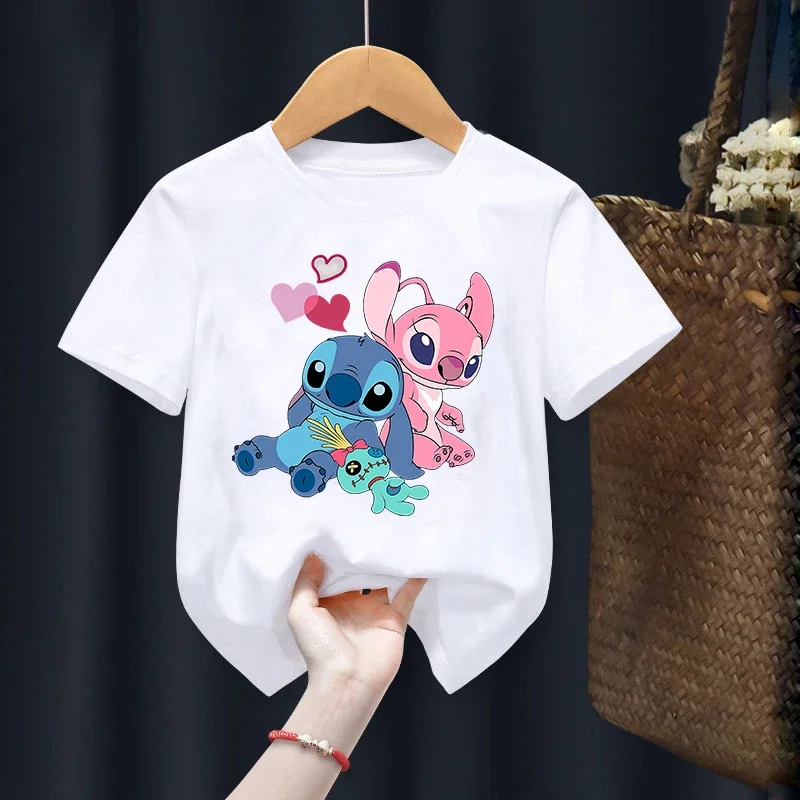 T-Shirt Imprimé Dessin Animé Disney CAN o Stitch pour Enfant, Vêtement Décontracté, Kawaii, à la Mode, pour Fille et Garçon, Y2K