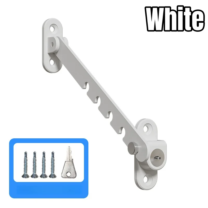 Limitador de ventana interior ajustable de 5 niveles, con llave, cerraduras de seguridad para niños, cerradura de marco de ventanas, tapón de posición de pestillo, fijador a prueba de viento