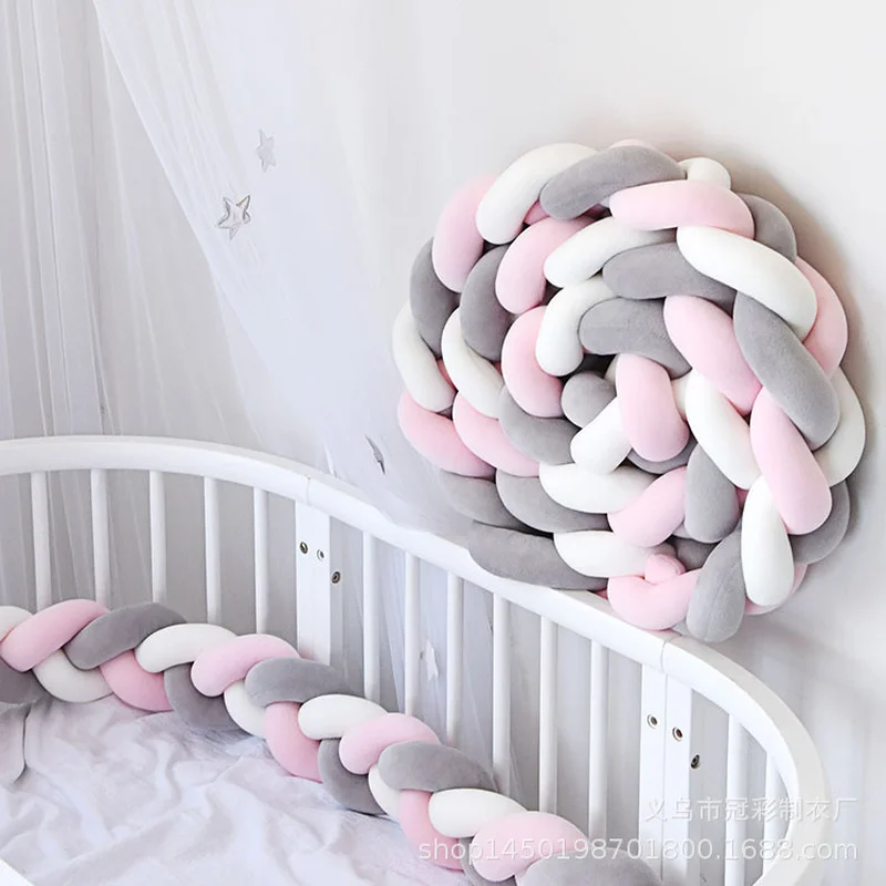 Knot Pillow Newborn Infant Bed Bumper Long ted Braid Baby Crib Fence 1-3.5m