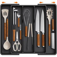 LMETJMA Expandable Cooking Utensil Organizer Tray Cutlery Silverware Flatware Holder Kitchen Utensil Storage Divider JT304 1