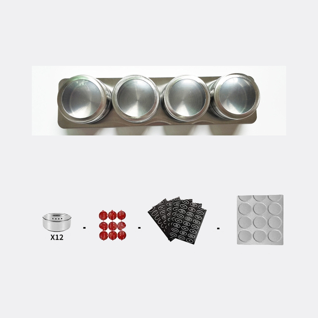Magnetic Spice Jars with Spice Labels Stainless Steel Magnetic Spice Tins with Wall Base Magnetic on Refrigerator