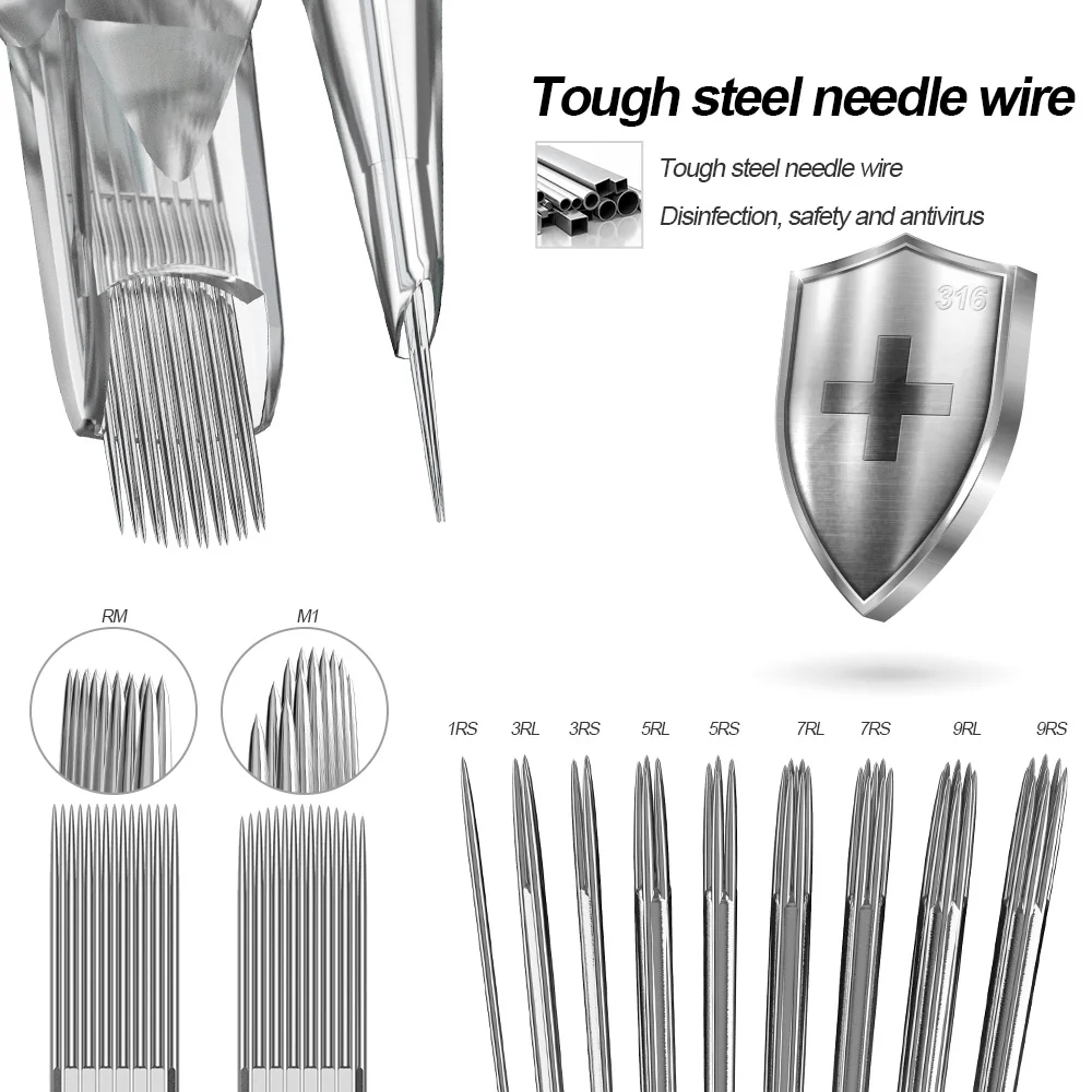 Tattoo Microblading Needles Disposable Tattoo Tips STIGMA 20Pcs Tattoo Needle Cartridge Round Liner Disposable Eyebrow Cartridge 0.3/0.35MM Makeup Tattoo Supplies