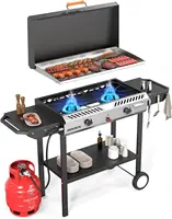 Burner Outdoor Propane Gas Stove with Griddle, Auto-ignition, Regulator & Side Shelves, 150,000 BTU Powerful Stand Cook 1