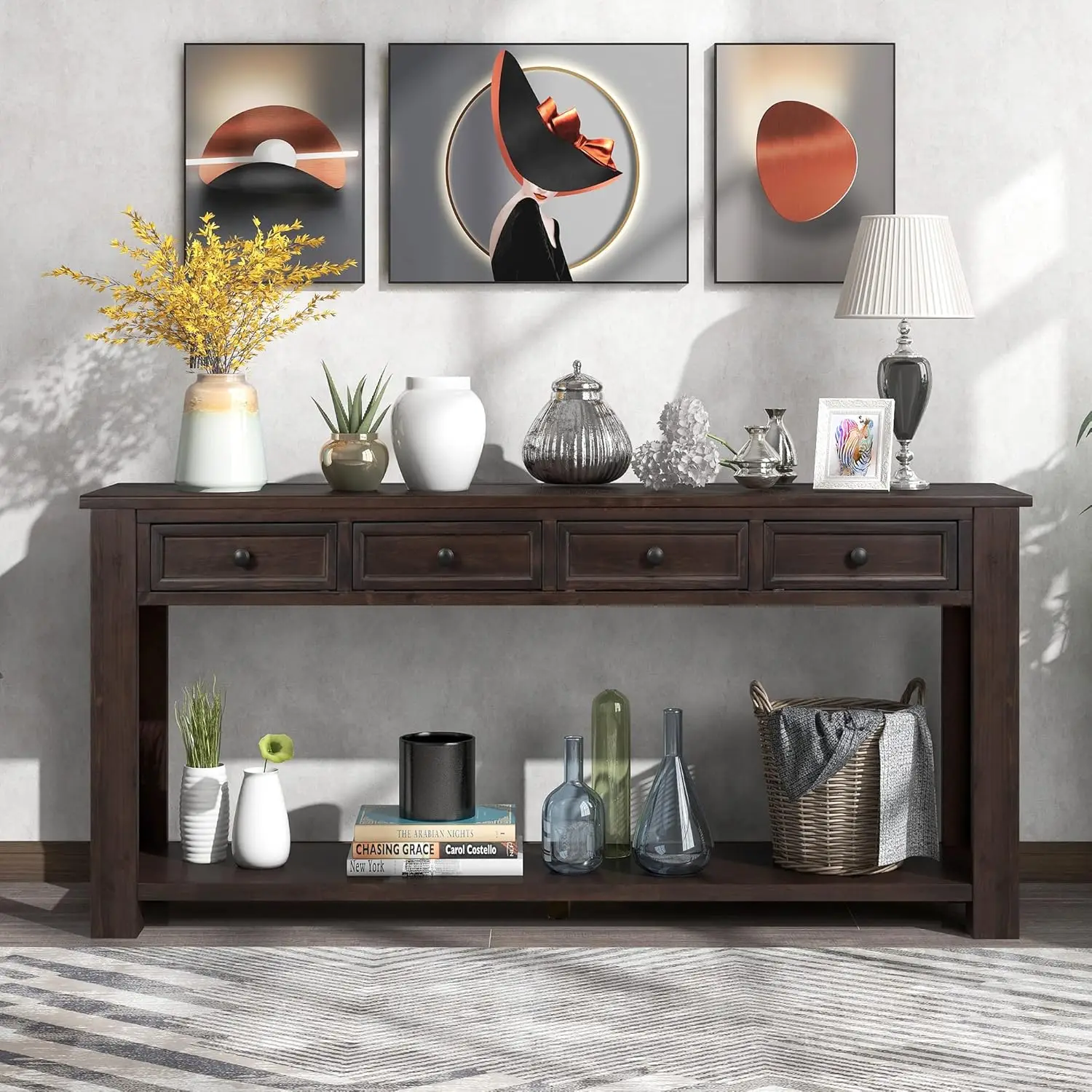 Console Table Hallway Sofa Entryway Side Table 63" Long Furniture with 4 Drawers and Bottom Shelf for Living Room Home Decor 3