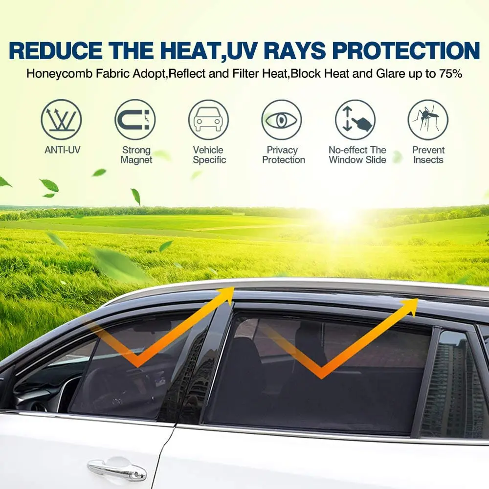 Yous Auto 4Pcs Car Window Sun Shades UV Protection Front/Rear Window Screen  Shade Car Curtain with Magnetic Sunshine Blocker Car Privacy Shield Auto  Interior Accessories Reduce Glare for Most Cars 