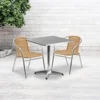 27.5 Inch Square Aluminum Table Set with 2 Rattan Chairs Indoor Outdoor Use Lightweight Commercial Residential Bistro Dining 3