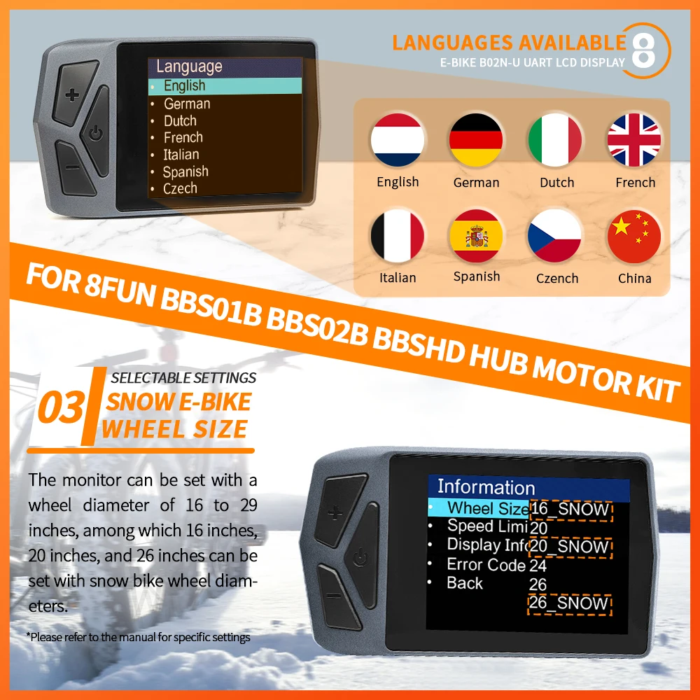 Écran LCD Mini Pour Vélo électrique Bafang BBS01/02 - IPX5 étanche, U-Art, Affichage Vitesse/PAS/batterie, 10x5x3cm