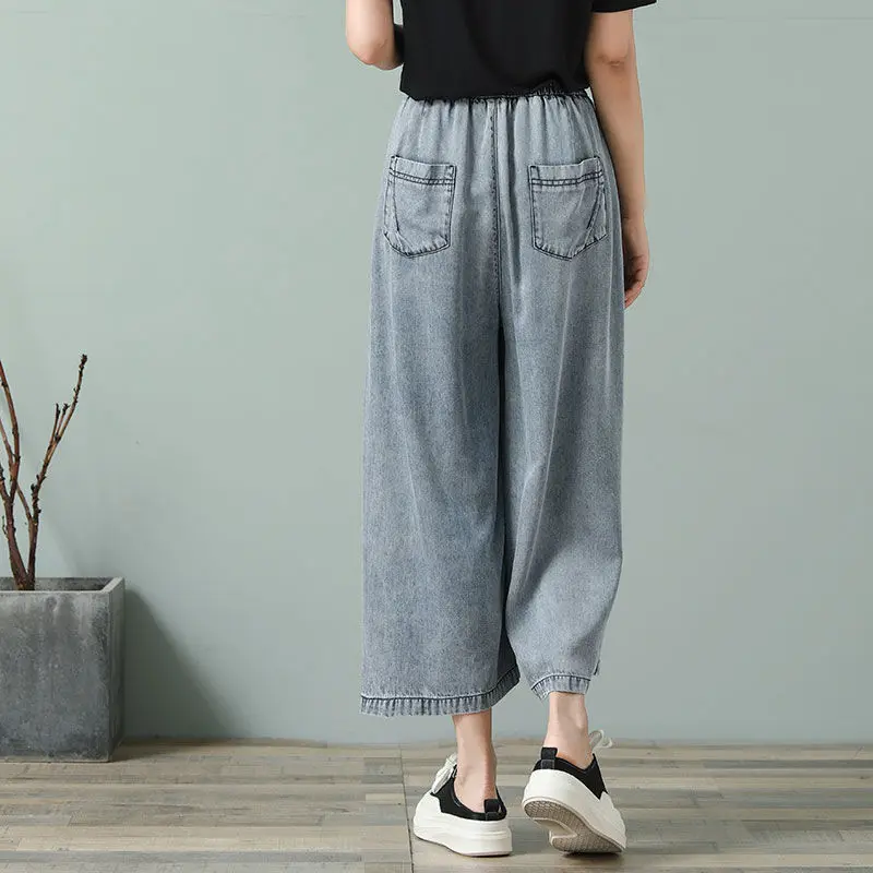 

Jeans With Holes Cropped Pants High Waist Wide Leg Aesthetic Clothing Y2k Streetwear Women Jean Large Korean Women's Clothes