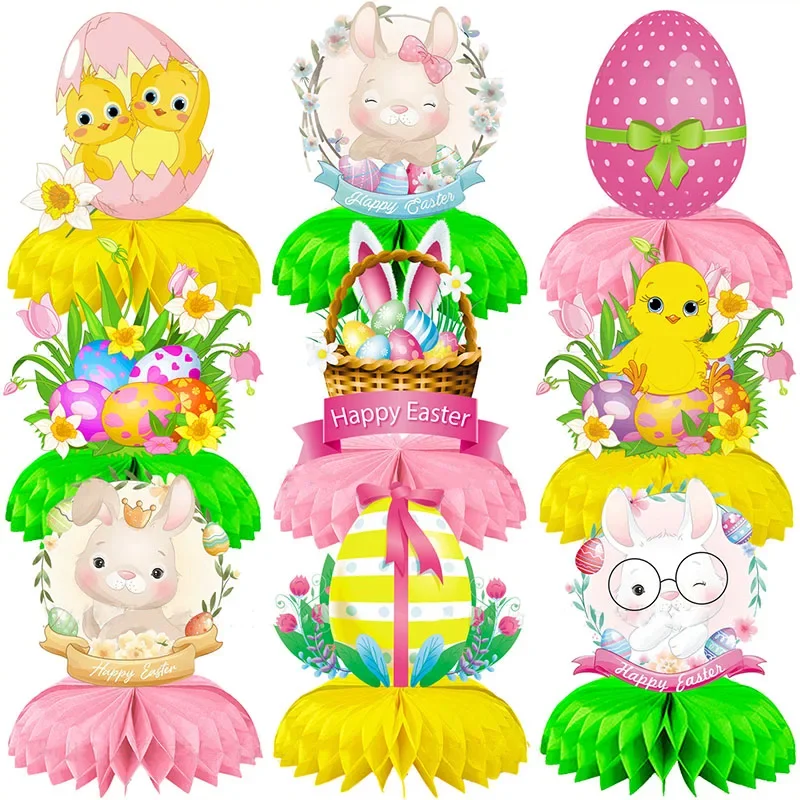 

9pcs Easter Eggs Rabbit Honeycomb Ball Bunny Easter Party Chick Spring Festival Happy Easter Day Party Decor For Home