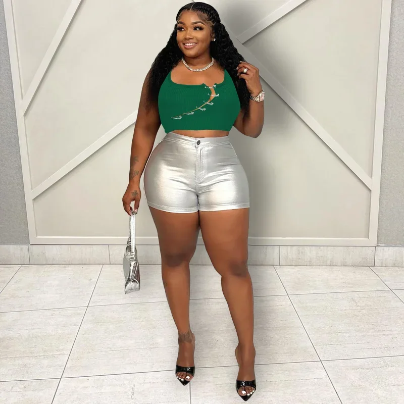 Wuhe Spilla Anteriore Scava Fuori Canotta Senza Maniche 2024 Estate Streetwear Moda Donna Mini Skinny Stretch Tee Topps