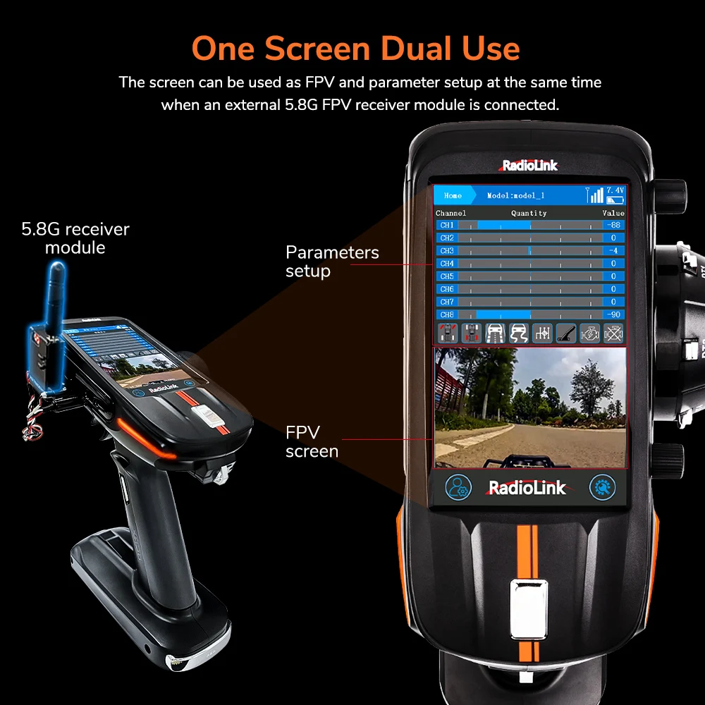 Radiolink RC8X 2.4 グラム 8 チャンネル無線送信機 4.3 インチ