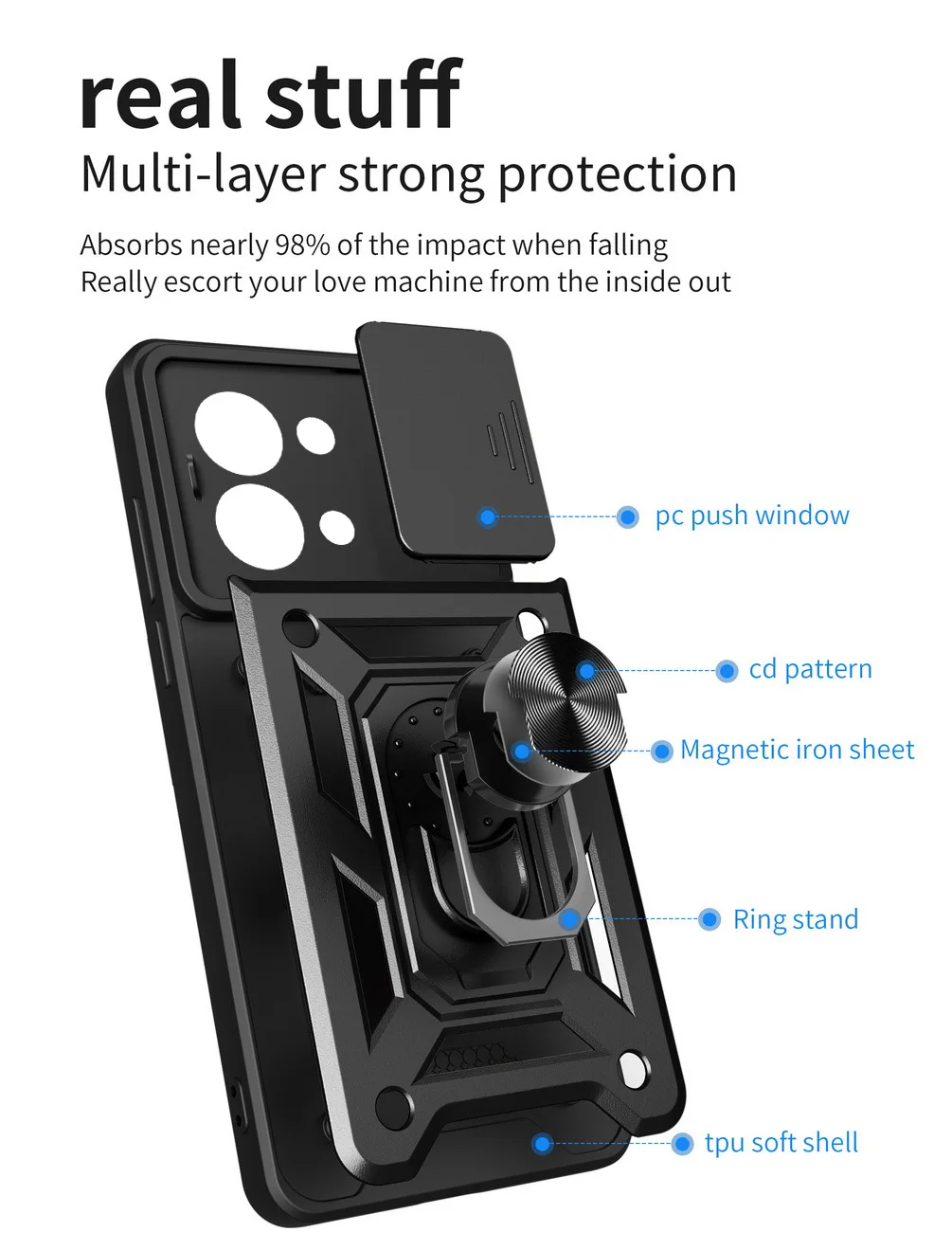 POCO M6 Pro 4G X6 Pro F5 Pro X5 Pro M5 X4 Pro M4 Pro F3 GT X3 NFC POCO C65 갑옷 하이브리드 링 뒷면 커버 용 카메라 보호 케이스