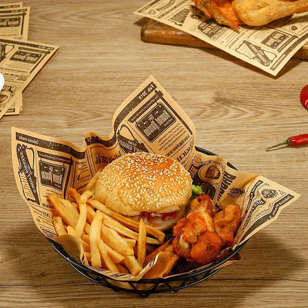 50PCS Deli Paper Sheets 22x22CM Greaseproof Newsprint Vintage Craft Paper Baking Mat Food Picnic for Party BBQ Restaurant