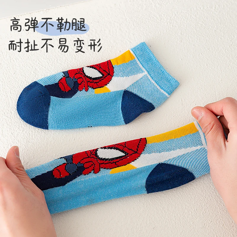 Children Socks 5 Pairs Spider-Man Kids Boys Short Socks Iron Man Captain America Cartoon 1-12Y Summer Spring Mesh