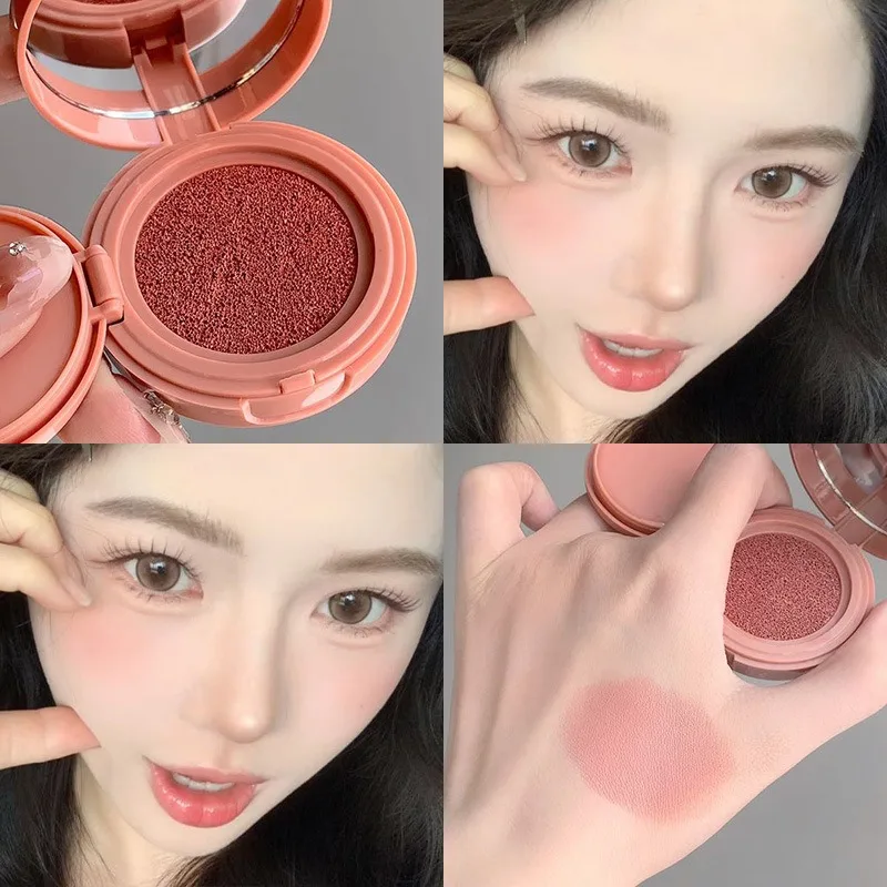 

Genki Matte Air Cushion Blush with Puff Brightening Long Lasting Milk Pink Cheek Tint Makeup Blusher Powder Rouge Korean Makeup