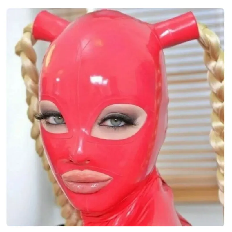 

Handmade Latex Hoods with Wig Rubber Gummi Double Hair Hole Halloween Sexy Sweet Masks Customized