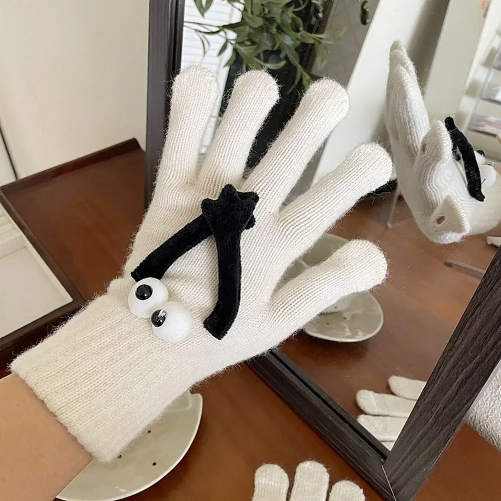 

Touch Screen Hand in Hand Magnetic Knitted Gloves Warm Big Eyed Doll Wool Mittens Couple Gloves Winter Wool Mittens