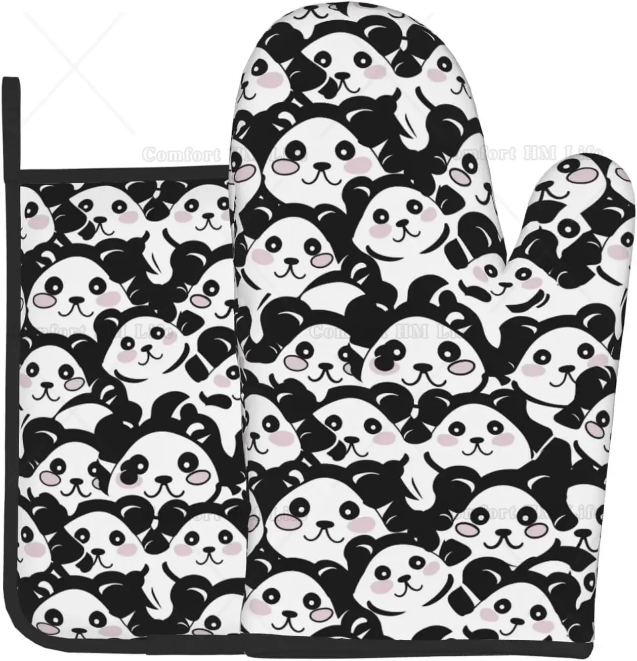 

Cartoon Cute Panda Oven Mitt and Pot Holders 2 Piece Set Non-Slip BBQ Gloves with Inner Cotton Layer for Kitchen Cooking Baking