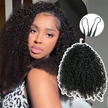 300g Burmese Kinky Curly Crochet Human Hair Knots Feather Crochet Hair Extensions Invisible Knotless Kinky Curly Braiding Hair 1