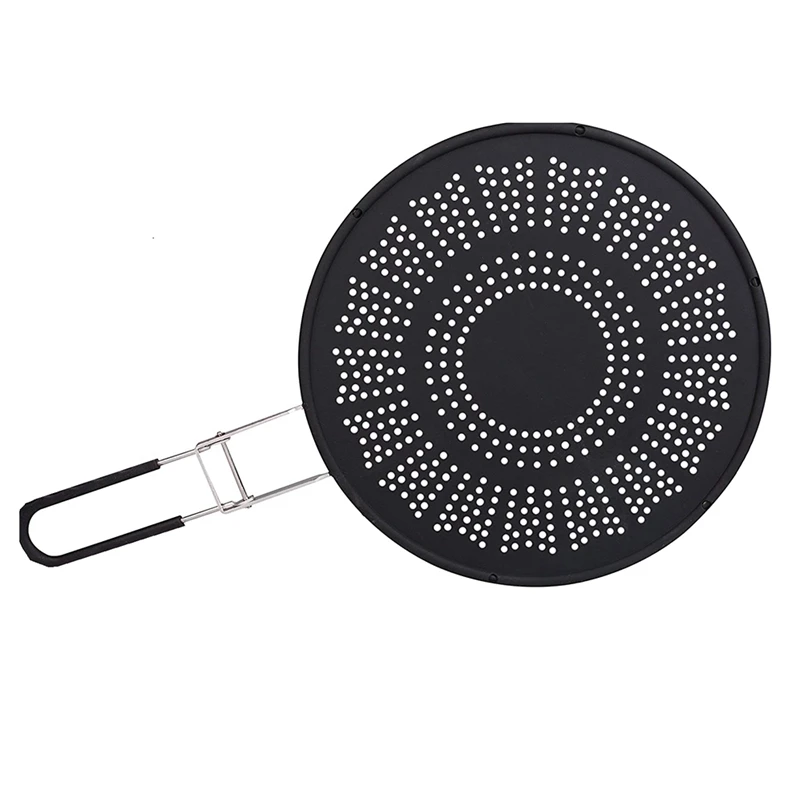 

Silicone Splatter Screen-Multi Use Oil And Grease Shield Guard And Strainer With Handle For Easy Storage