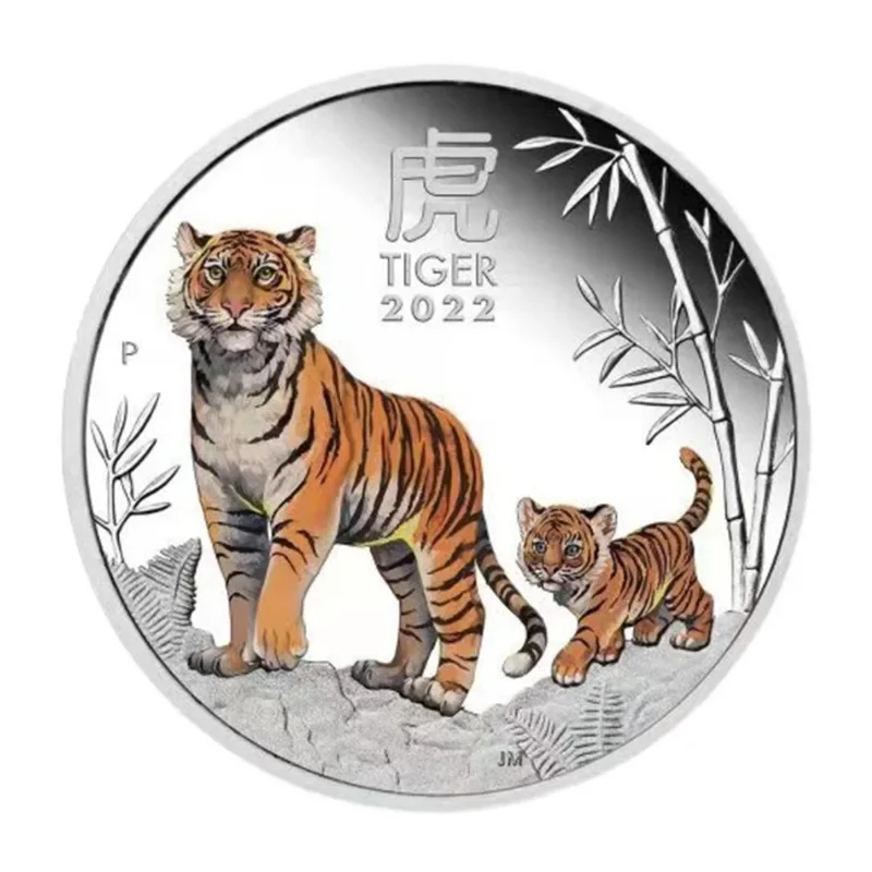 Description Picture 2 of itemGold Silver Coin Tiger Animal Non-currency Coins Year The Plated Coin 1 Oz Painted Commemorative Medal Craft Collection 2022