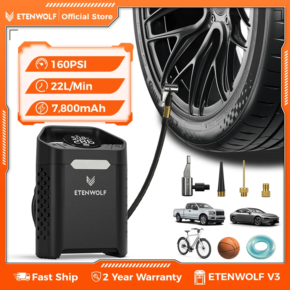 ETENWOLF V3 Portable Tire Inflator Pump 160 PSI Car Compressor thumbnail 3