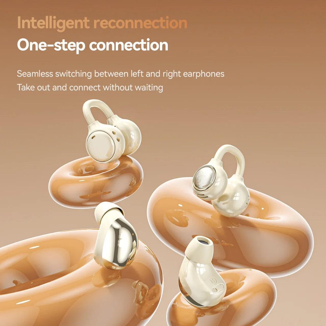Noise Cancelling Wireless Bluetooth Ear Clip Earbuds with Makeup Mirror Charging Case - Sport Edition