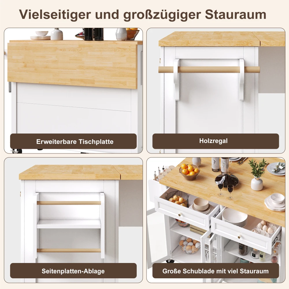 Hochwertige Kücheninsel, multifunktionaler Servierwagen mit großem Stauraum, mobiler Buffetschrank, Küchenwagen – Detail 26