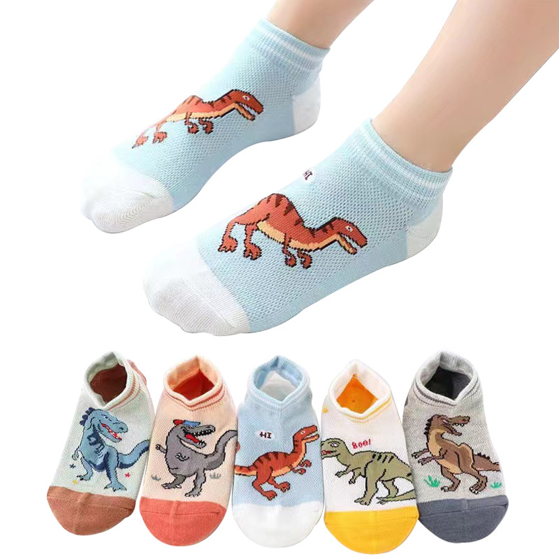 5 Pairs Kids Socks for Children Boys Girls Cartoon Dinosaur Summer Low Cut Slipper Hosiery Ankle Footed Casual Sock 1-12 Years