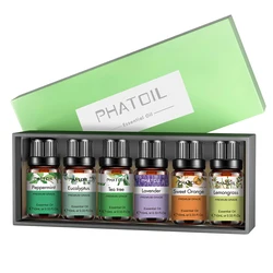 PHATOIL 6-Piece Pure Essential Oil Collection: Lavender, Eucalyptus, Peppermint, Tea Tree, Orange, Lemongrass for Aromatherapy and Crafting (6pcs set)